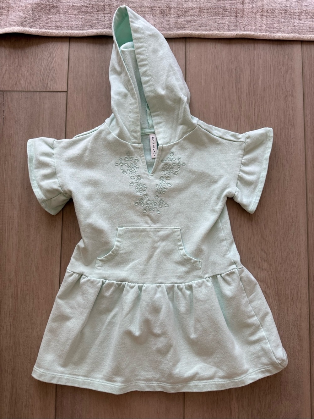 Janie and Jack Mint Hooded Flutter-Sleeve Swim Coverup